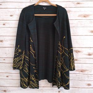 Misook Green Embroidered Open Front Cardigan 0X